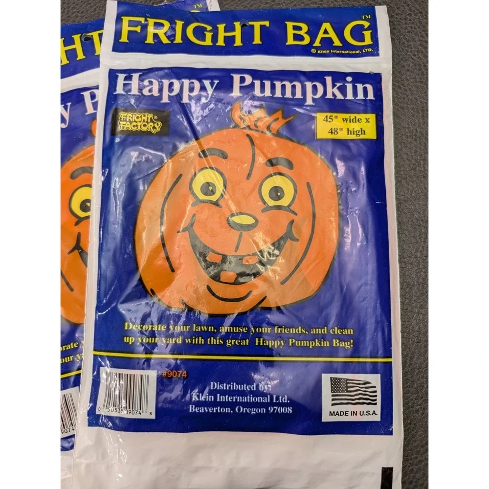 Vtg Fright Factory Pumpkin Leaf Bag Large Fright Bag Happy Halloween Decor USA
